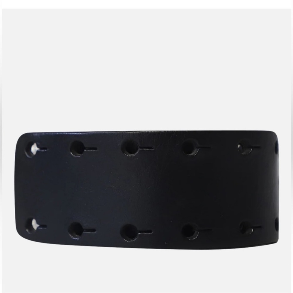 NWT Maje Black Leather Multi-Row Studded Waist Belt with Silver Emblems - Picture 7 of 8